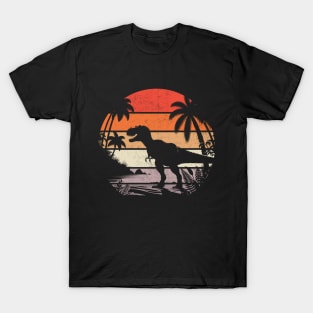 Jurassic Beach T-rex Dinosaur Lover Tropical Palm Trees Summer T-Shirt